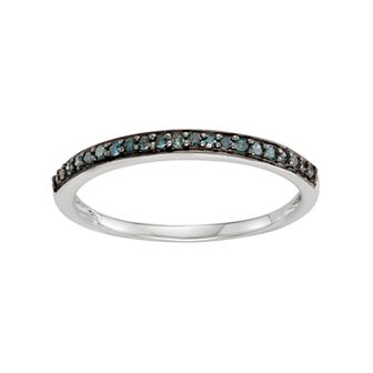 HDI 14k White Gold 1/10 Carat T.W. Blue Diamond Stack Ring