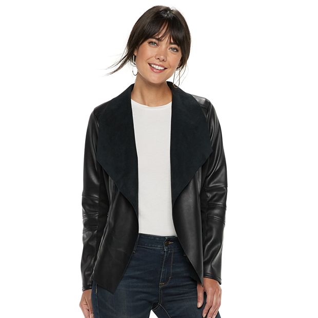 Faux leather flyaway outlet jacket