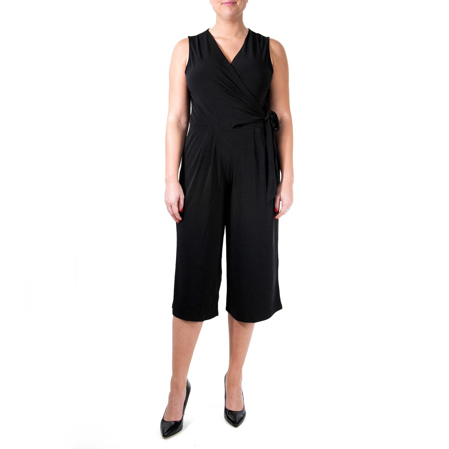 women's black capri jumpsuit