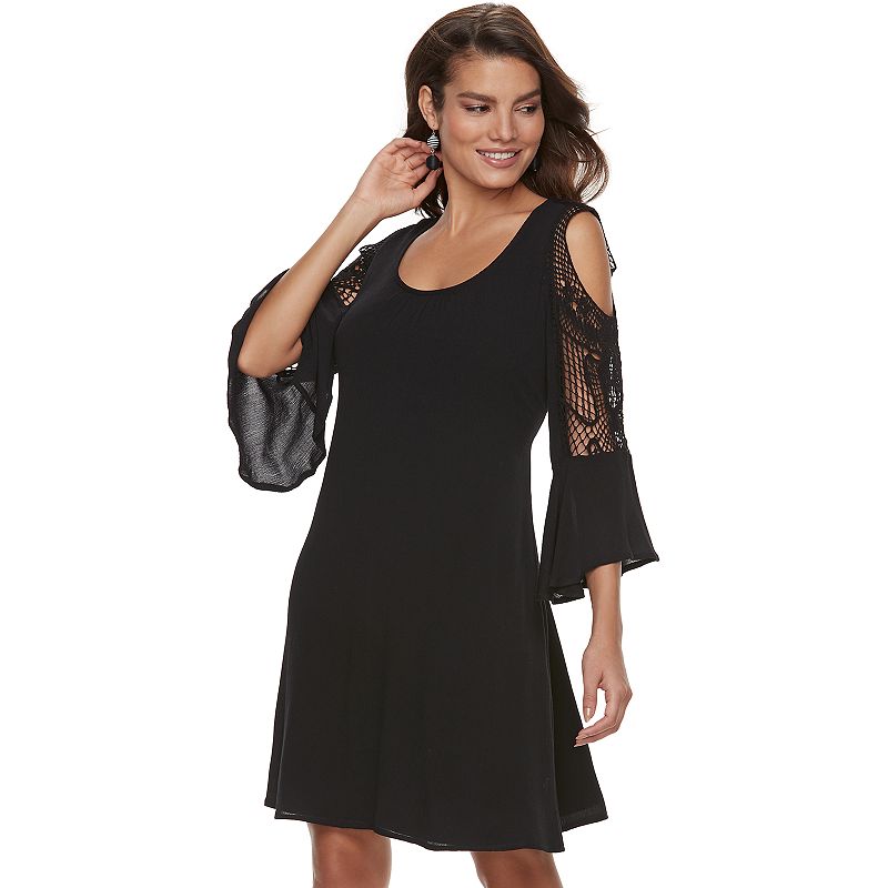 Women’s Nina Leonard Crochet Cold-Shoulder Swing Dress,