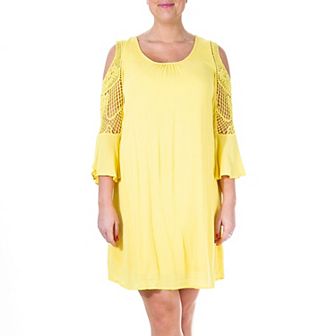 Women's Nina Leonard Crochet Cold-Shoulder Swing Dress