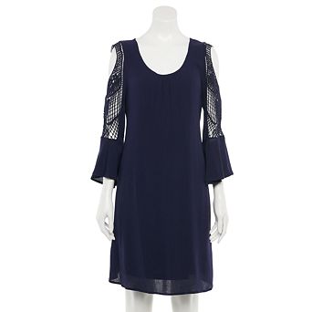Women's Nina Leonard Crochet Cold-Shoulder Swing Dress