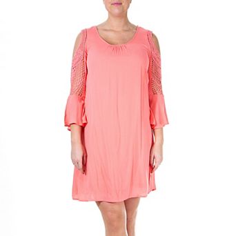 Women's Nina Leonard Crochet Cold-Shoulder Swing Dress