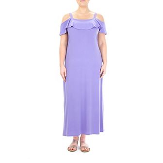 Women's Nina Leonard Print Cold-Shoulder Maxi Dress