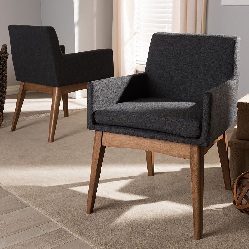 Baxton Studio Mid-Century Arm Dining Chair 2-piece Set, Dark Grey