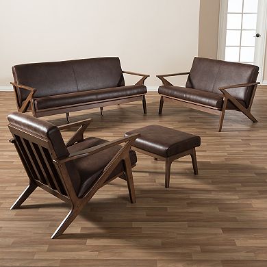 Baxton Studio Bianca Mid-Century Sofa, Loveseat, Chair & Ottoman 4-piece Set