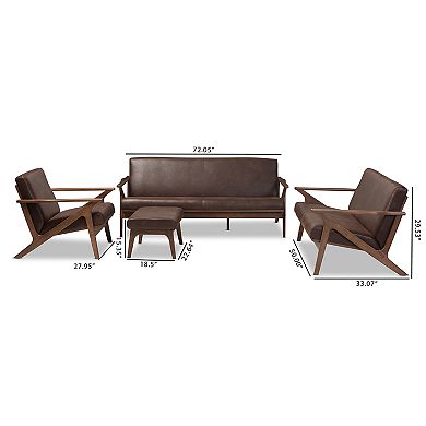 Baxton Studio Bianca Mid-Century Sofa, Loveseat, Chair & Ottoman 4-piece Set