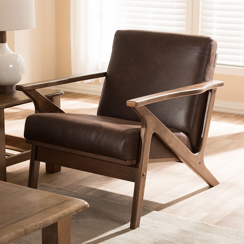Baxton Studio Bianca Mid-Century Modern Arm Chair, Dark Brown