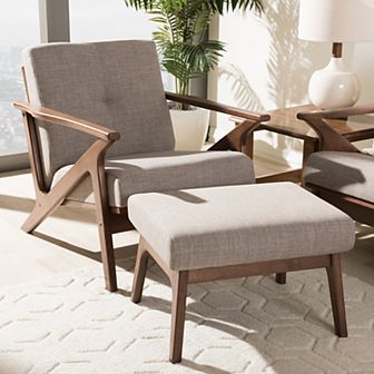 Baxton Studio Bianca Gray Mid-Century Arm Chair & Ottoman 2 pc Set