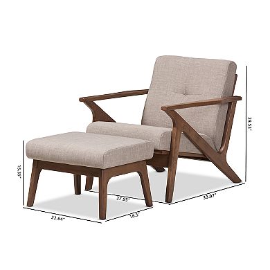 Baxton Studio Bianca Gray Mid-Century Arm Chair & Ottoman 2-piece Set