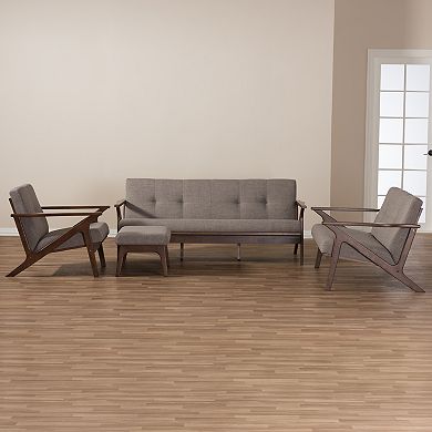 Baxton Studio Bianca Gray Mid-Century Sofa, Loveseat, Chair & Ottoman 4-piece Set 