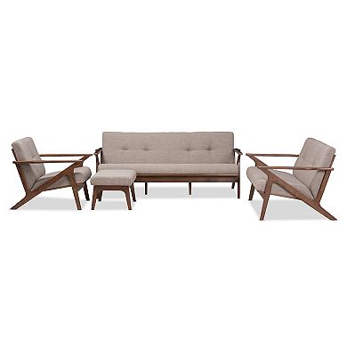 Baxton Studio Bianca Gray Mid-Century Sofa, Loveseat, Chair & Ottoman 4-piece Set