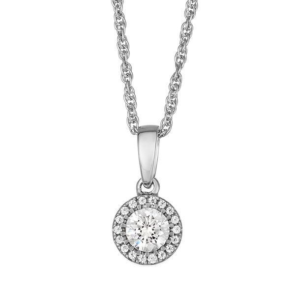 10k White Gold 1/4 Carat T.W. Diamond Halo Pendant Necklace