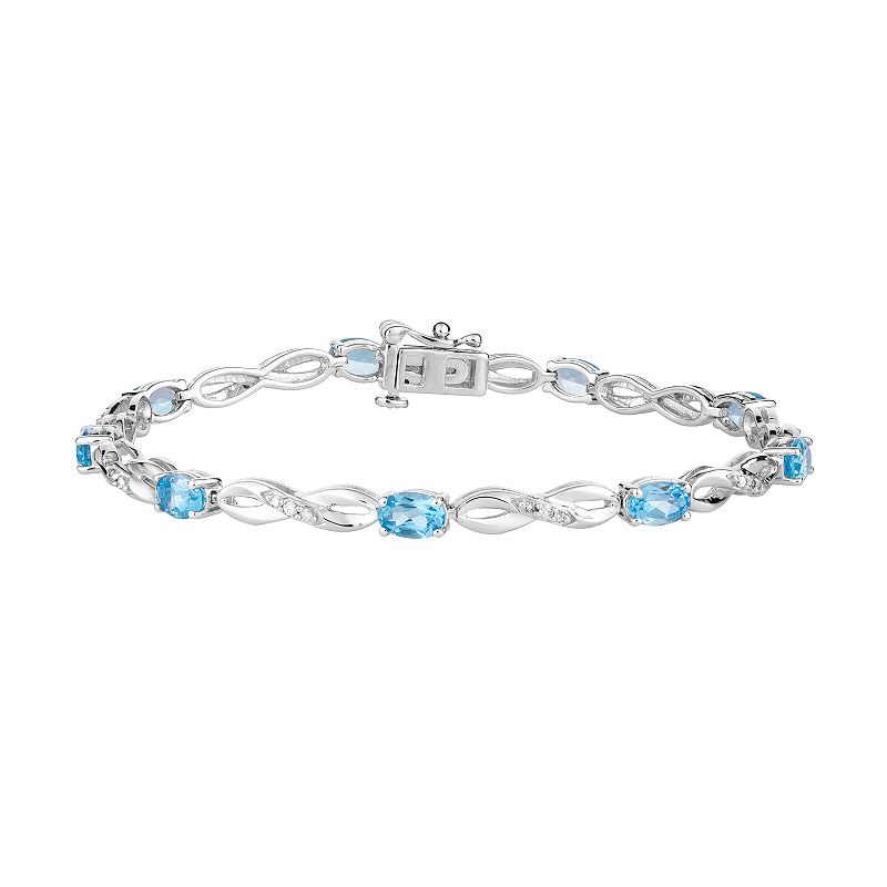 10k White Gold Swiss Blue Topaz & 1/5 Carat T.W. Diamond Infinity Link Bra
