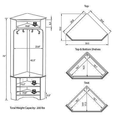 Prepac Entryway Hall Tree Storage Cabinet