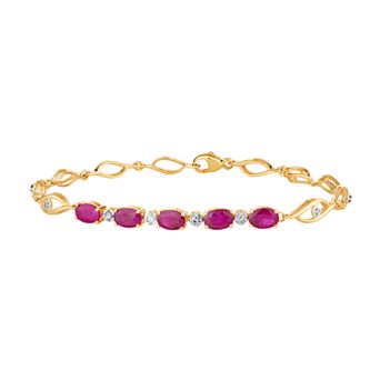 LOVEABLES 10k Gold Ruby & 1/10 Carat T.W. Diamond 5-Stone Bracelet