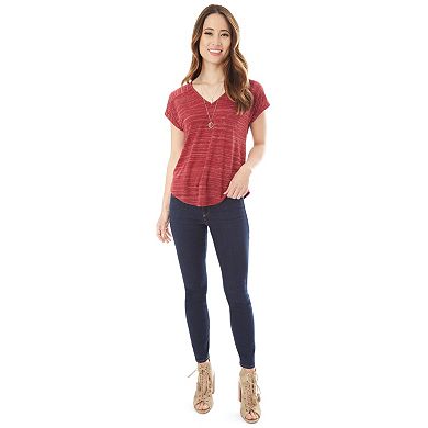 Juniors' IZ Byer Ruched Back Striped Tee with Necklace