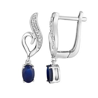 10k White Gold Sapphire & Diamond Accent Heart Latch Back Earrings