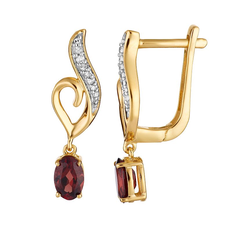 10k Gold Garnet & Diamond Accent Heart Latch Back Earrings, Womens, Red