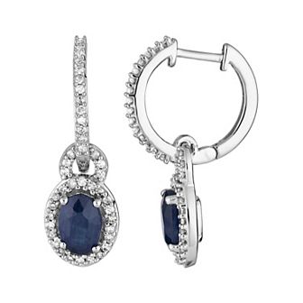 10k White Gold Sapphire & 1/4 Carat T.W. Diamond Drop Earrings