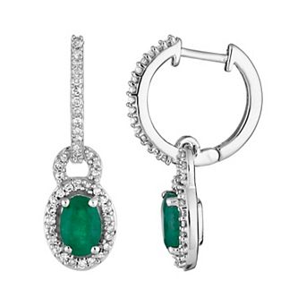 10k White Gold Emerald & 1/4 Carat T.W. Diamond Dangle Earrings