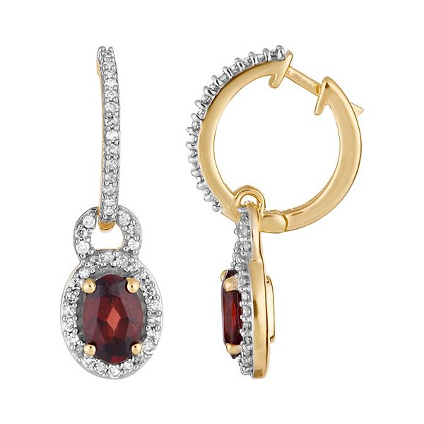 10k Gold Garnet & 1/4 Carat T.W. Diamond Drop Earrings