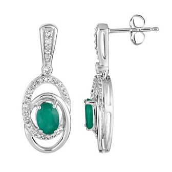 10k White Gold Emerald & 1/5 Carat T.W. Diamond Interlocking Hoop Drop Earrings