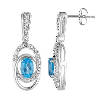 10k White Gold Swiss Blue Topaz & 1/5 Carat T.W. Diamond Interlocking Hoop Drop Earrings