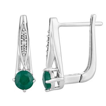 10k White Gold Emerald & Diamond Accent Latch Back Earrings