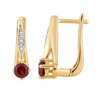 10k Gold Garnet & Diamond Accent Latch Back Earrings