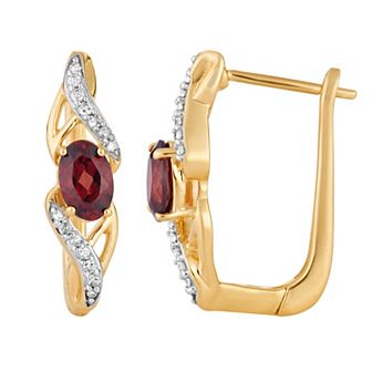 10k Gold Garnet & 1/10 Carat T.W. Diamond Latch Back Earrings