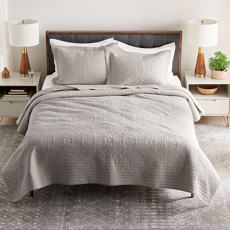 Sonoma Goods For Life Heritage Cotton Quilt or Sham, Grey, Twin