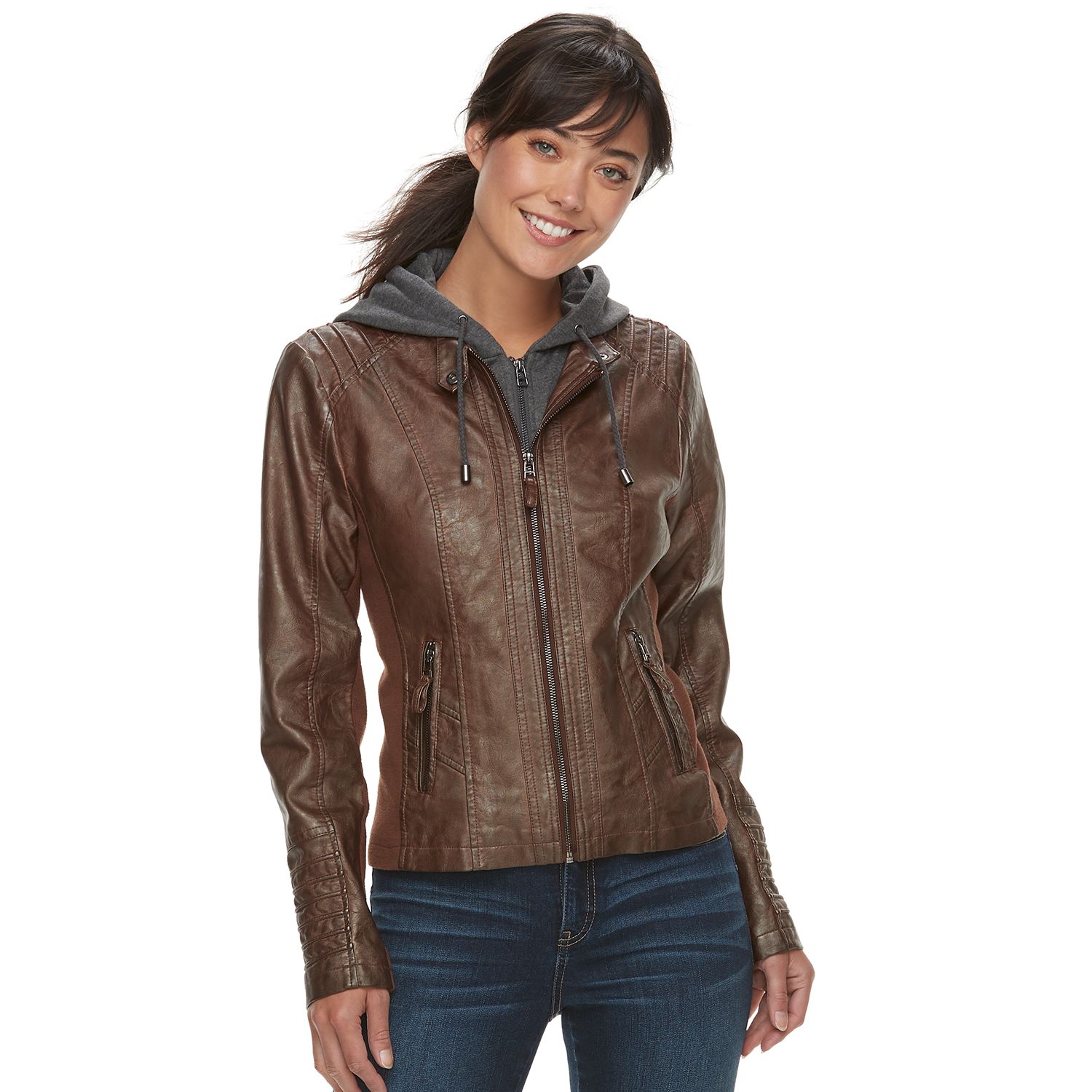 women's faux leather jacket with hood