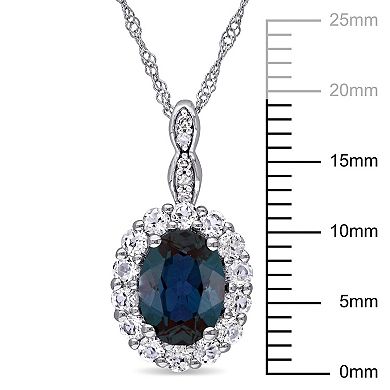 Stella Grace 14k White Gold Simulated Alexandrite White Topaz Halo Pendant Necklace