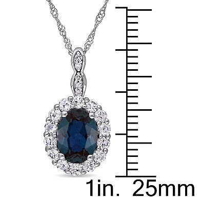 Stella Grace 14k White Gold Simulated Alexandrite White Topaz Halo Pendant Necklace