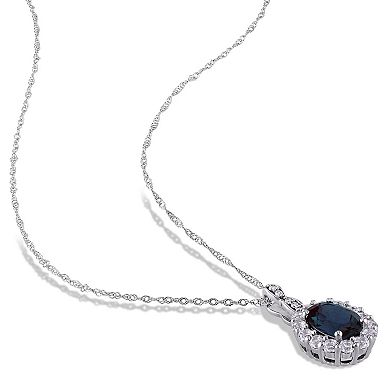 Stella Grace 14k White Gold Simulated Alexandrite White Topaz Halo Pendant Necklace