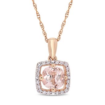 Stella Grace 10k Rose Gold Morganite 1/10 Carat T.W. Diamond Frame Pendant Necklace