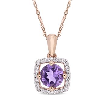 Stella Grace 10k Rose Gold Amethyst 1/10 Carat T.W. Diamond Frame Pendant Necklace