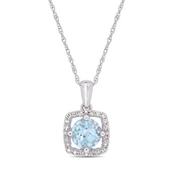 Stella Grace 10k White Gold Sky Blue Topaz 1/10 Carat T.W. Diamond Frame Pendant Necklace