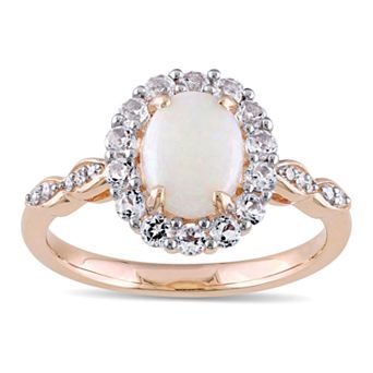 Stella Grace 14k Rose Gold White Opal & White Topaz Halo Ring