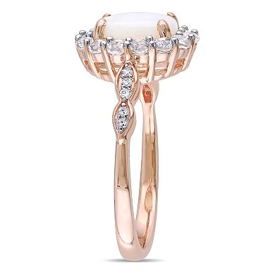 Stella Grace 14k Rose Gold White Opal & White Topaz Halo Ring