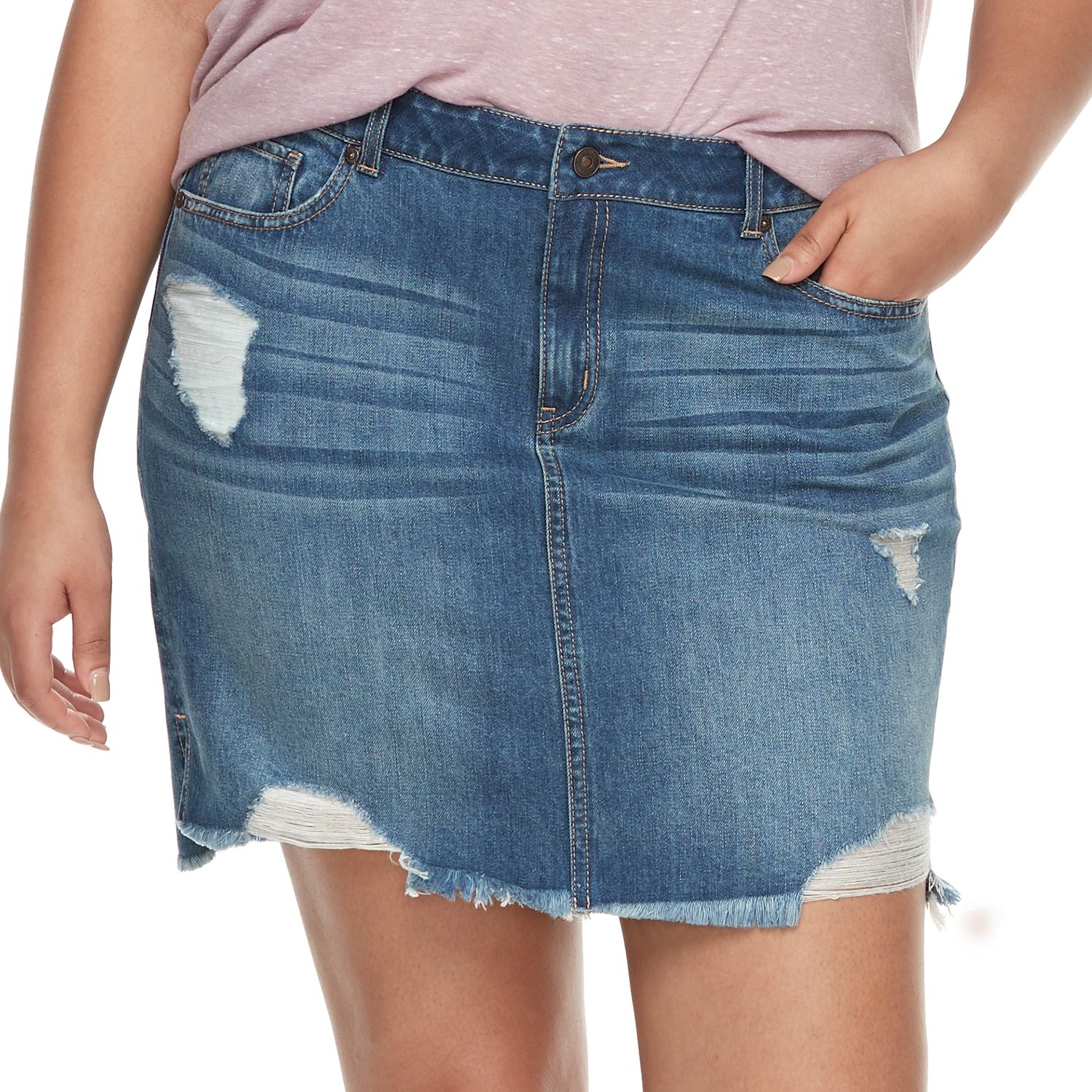 plus size distressed jean skirt