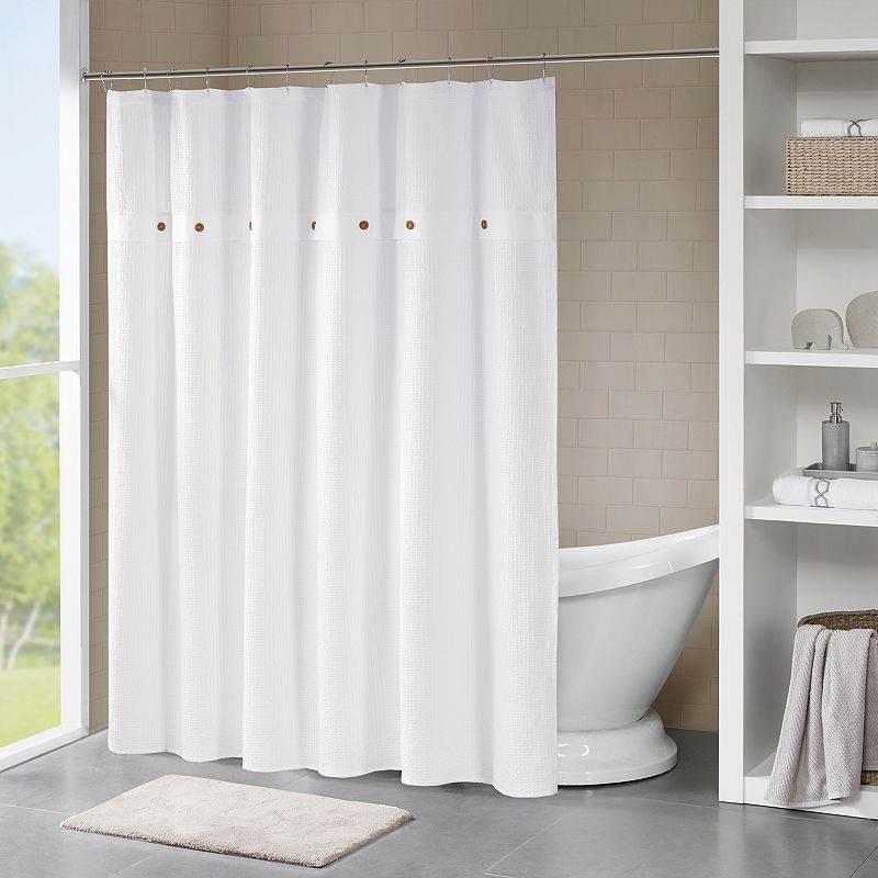 Madison Park Rianon Waffle Weave Textured Shower Curtain, White, 72X72