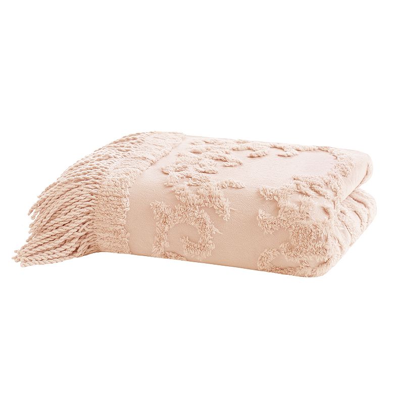 Madison Park Chloe Cotton Tufted Throw Blanket, Pink