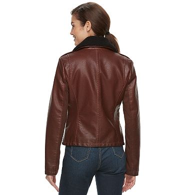 Women's Sebby Collection Sherpa Collar Faux-Leather Jacket 