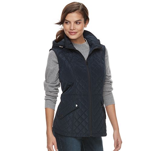 Women's Sebby Collection Hooded Long Quilted Vest