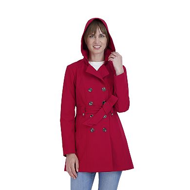 Women's Sebby Collection Double-Breasted Hooded Soft Shell Jacket