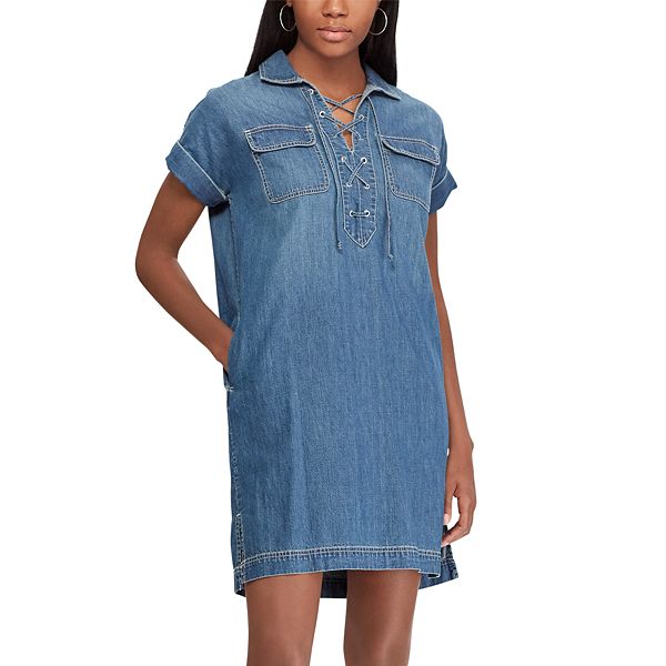 Women's Chaps Lace-Up Denim Shirt Dress