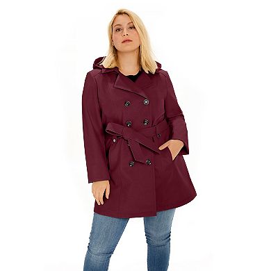 Plus Size Sebby Collection Double-Breasted Hooded Soft Shell Jacket