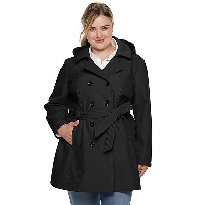 Plus Size Sebby Collection Double Breasted Hooded Soft Shell Jacket